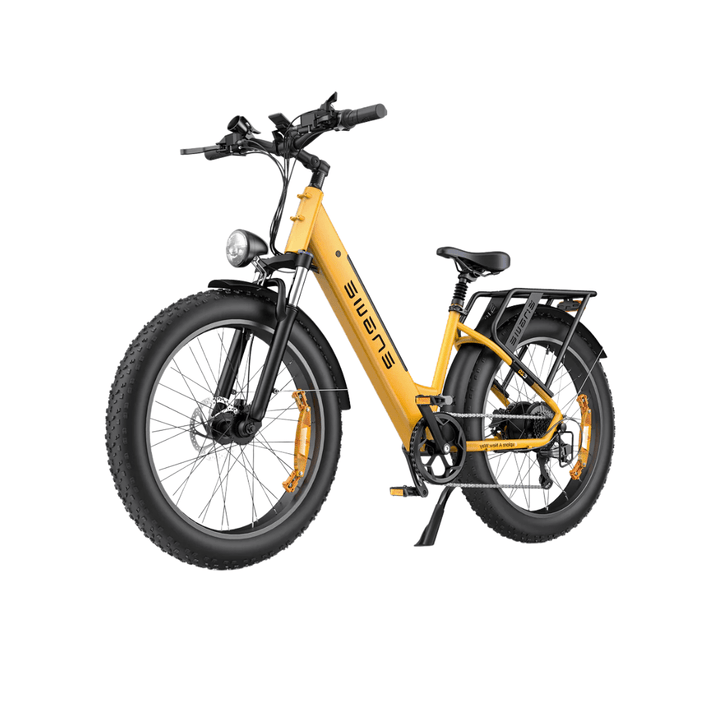 Bicicleta eléctrica fat bike ENGWE E26 en vista frontal en ángulo en color amarillo