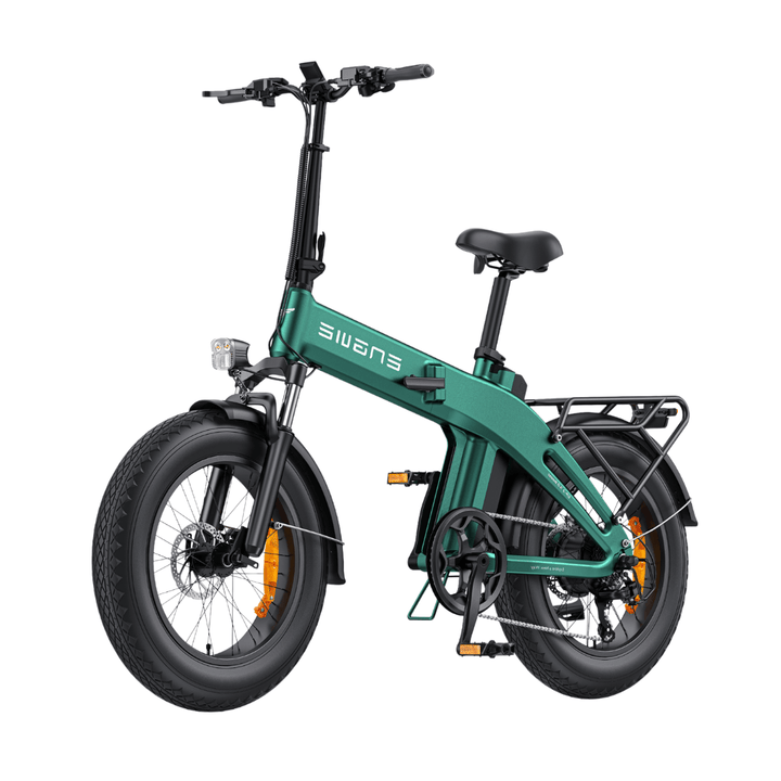 Bicicleta eléctrica plegable fat bike ENGWE EP-2 3.0 Boost en vista frontal en ángulo en color verde