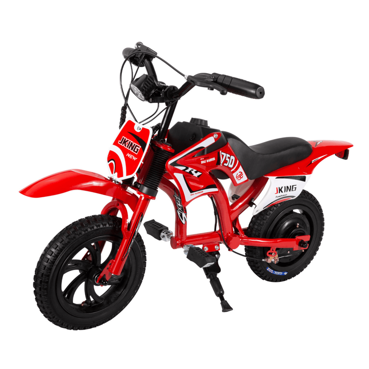 Moto cross eléctrica JKING C6 en vista frontal en ángulo en color rojo