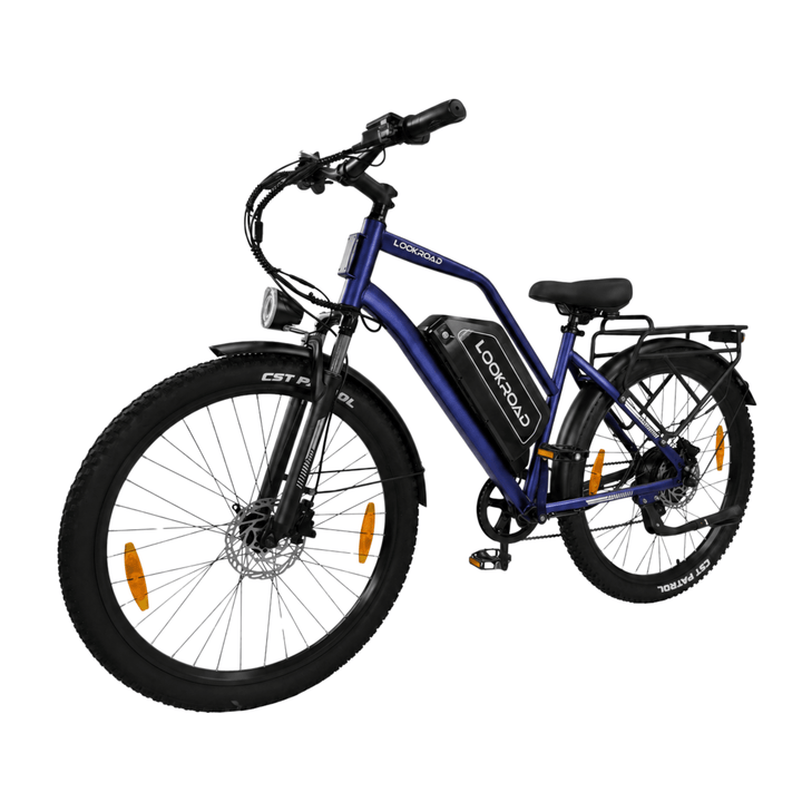 Bicicleta eléctrica fat bike LOOKROAD L28 Max en vista frontal en ángulo en color azul