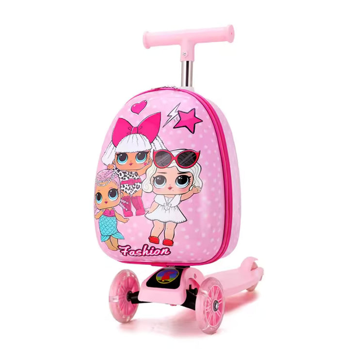 Patinete infantil con maleta Smart en rosa visto de frente