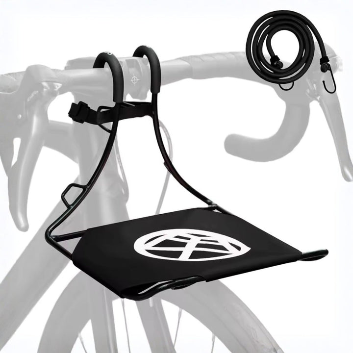 Portaequipajes delantero inteligente para bicicleta en negro en el manillar de la bicicleta en primer plano