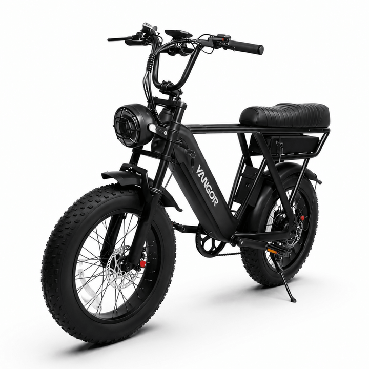Bicicleta eléctrica fat bike YANGOR Y20 Pro vista de frente en color negro
