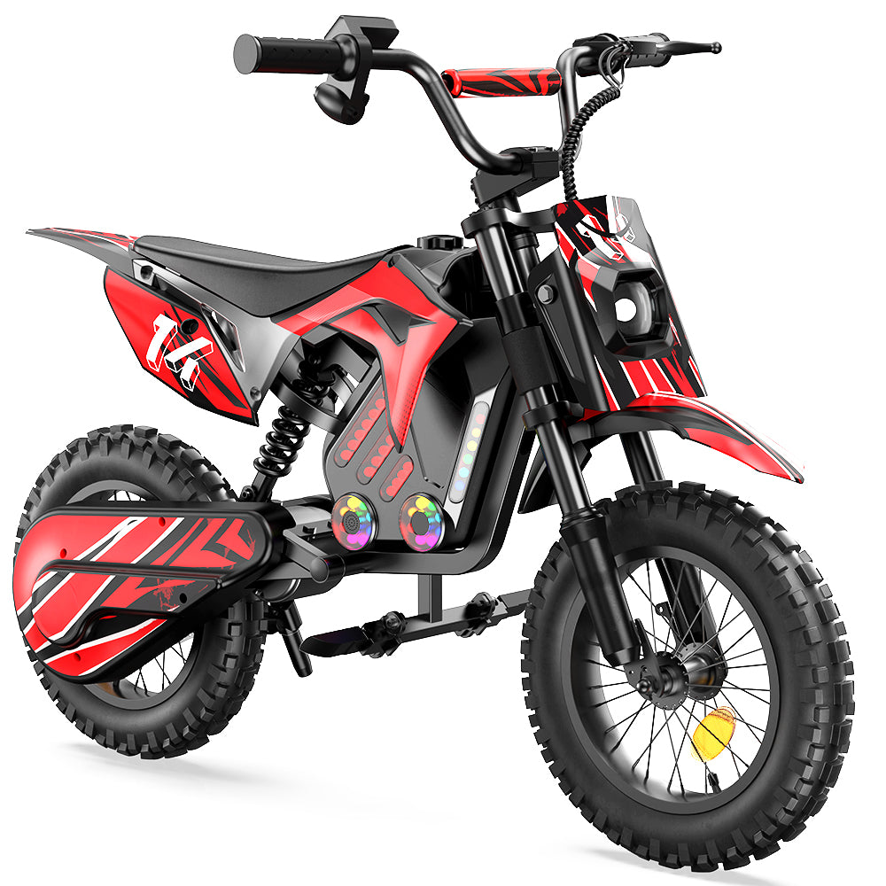 Wheely A14 E-cross for children in the color red with white background - Wheelyshop.se