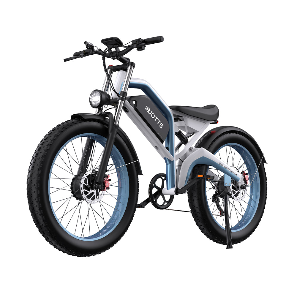 Bicicleta eléctrica fat bike Duotts N26 en vista frontal en ángulo en color gris