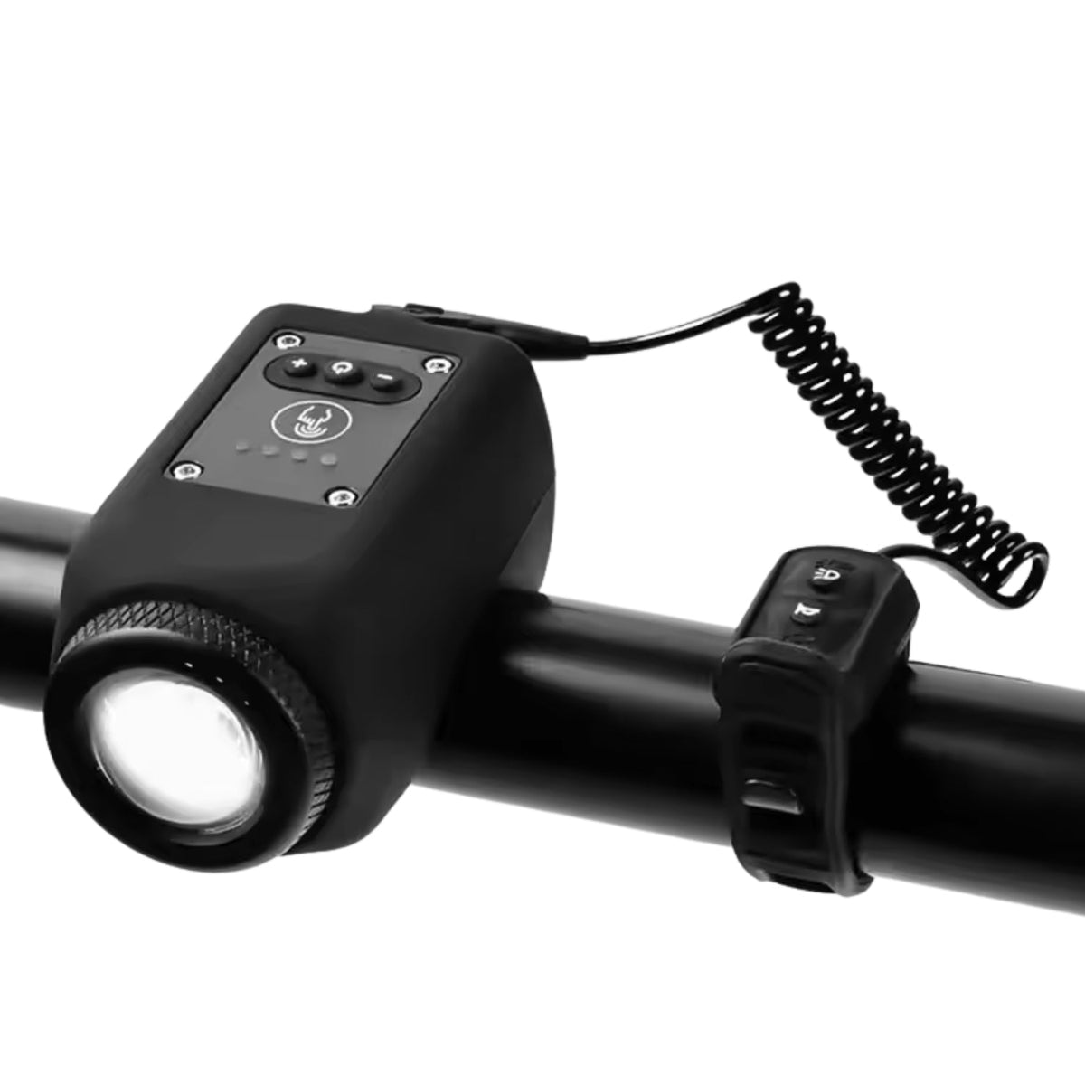 Bocina eléctrica y faro 2 en 1 en negro en el manillar