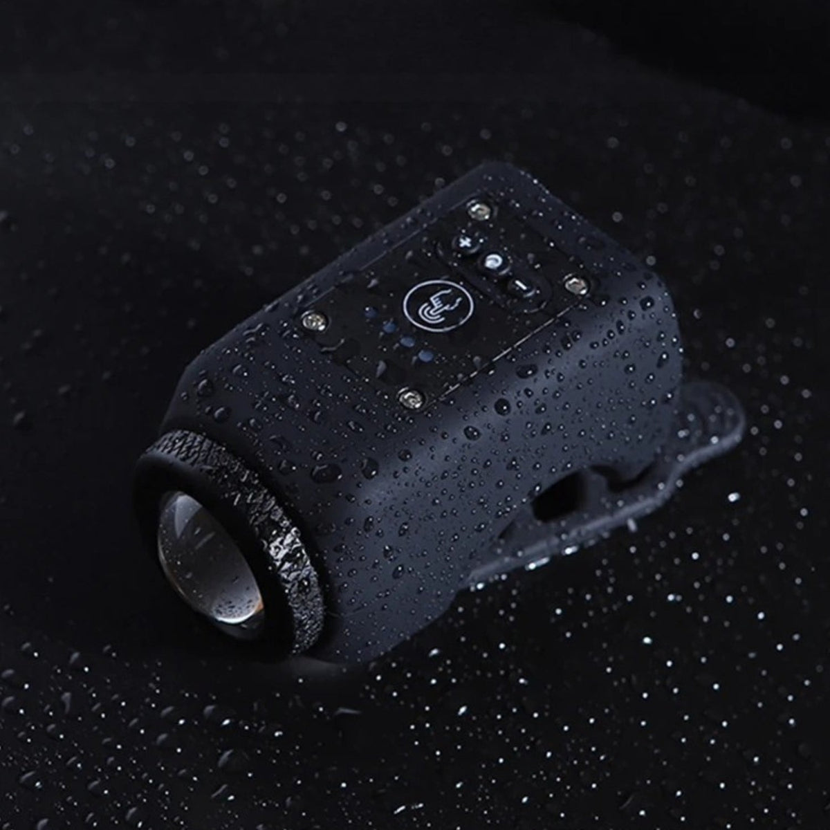 Bocina eléctrica y faro 2 en 1 en negro con salpicaduras de agua