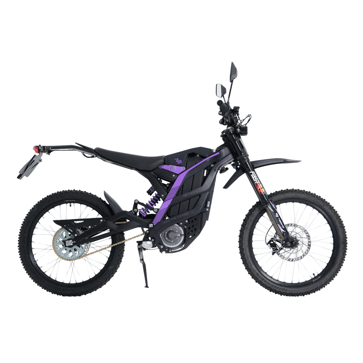 Moto cross eléctrica 79BIKE Falcon Pro RL vista de lado en color morado