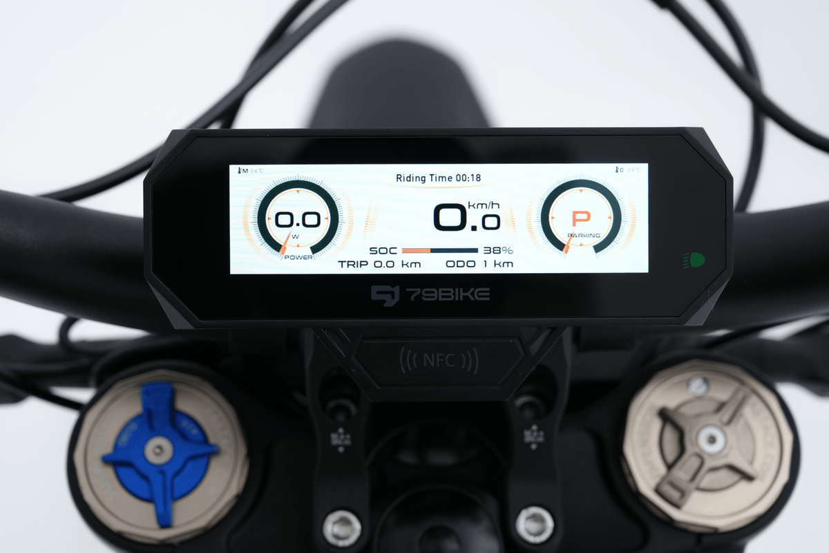 Primer plano de la pantalla de la 79BIKE Falcon Pro RL