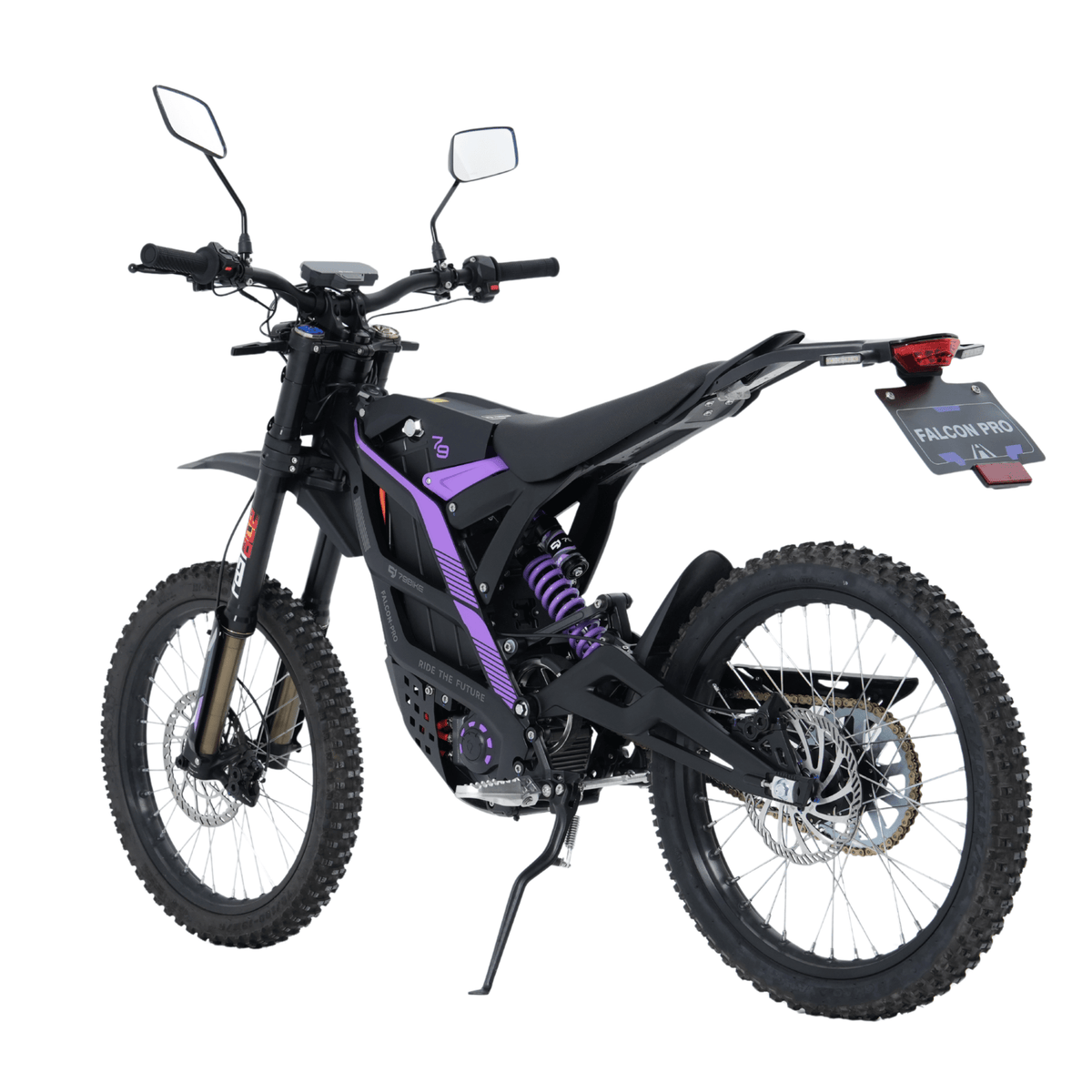 Moto cross eléctrica 79BIKE Falcon Pro RL en vista frontal en ángulo en color negro