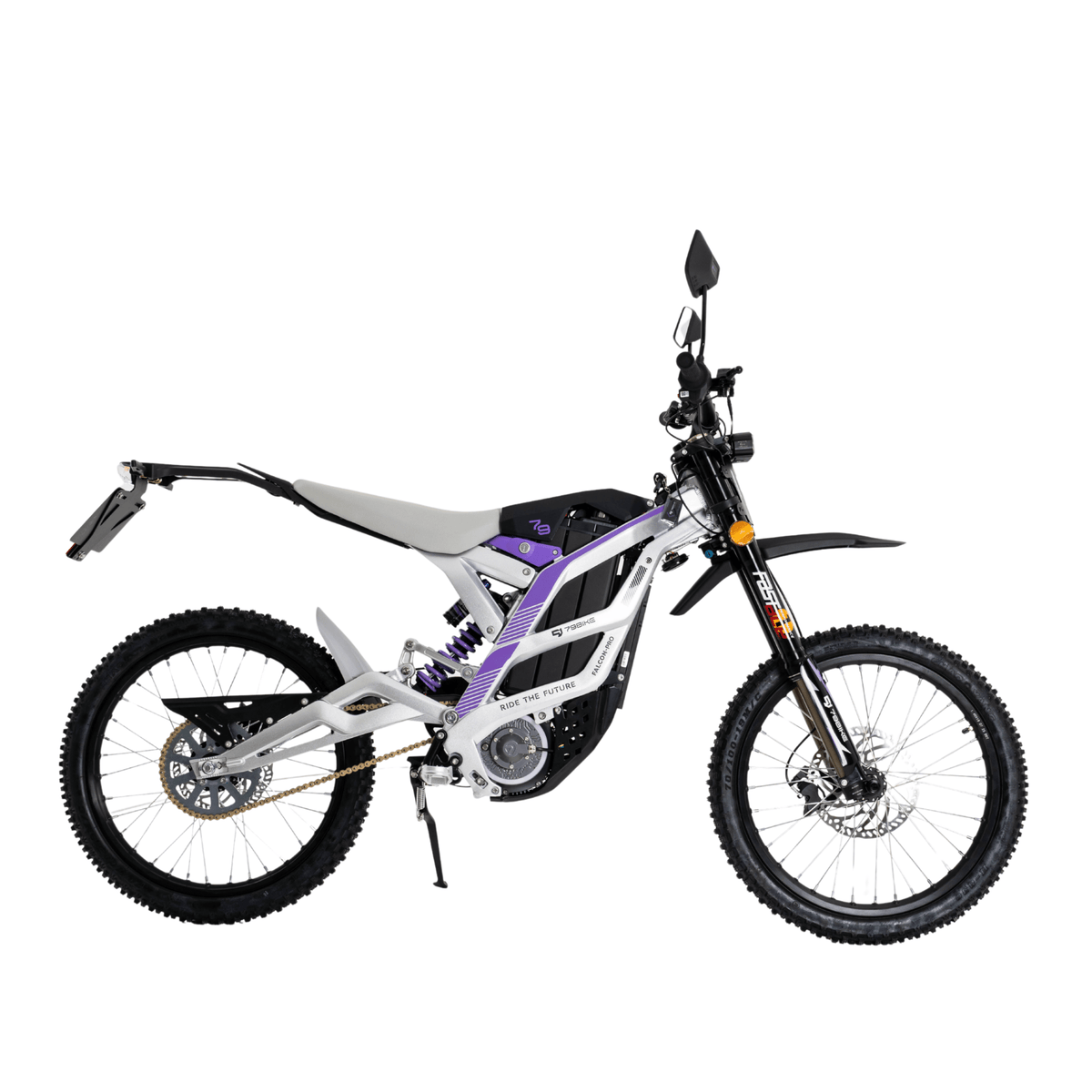 Moto cross eléctrica 79BIKE Falcon Pro RL vista de lado en color blanco