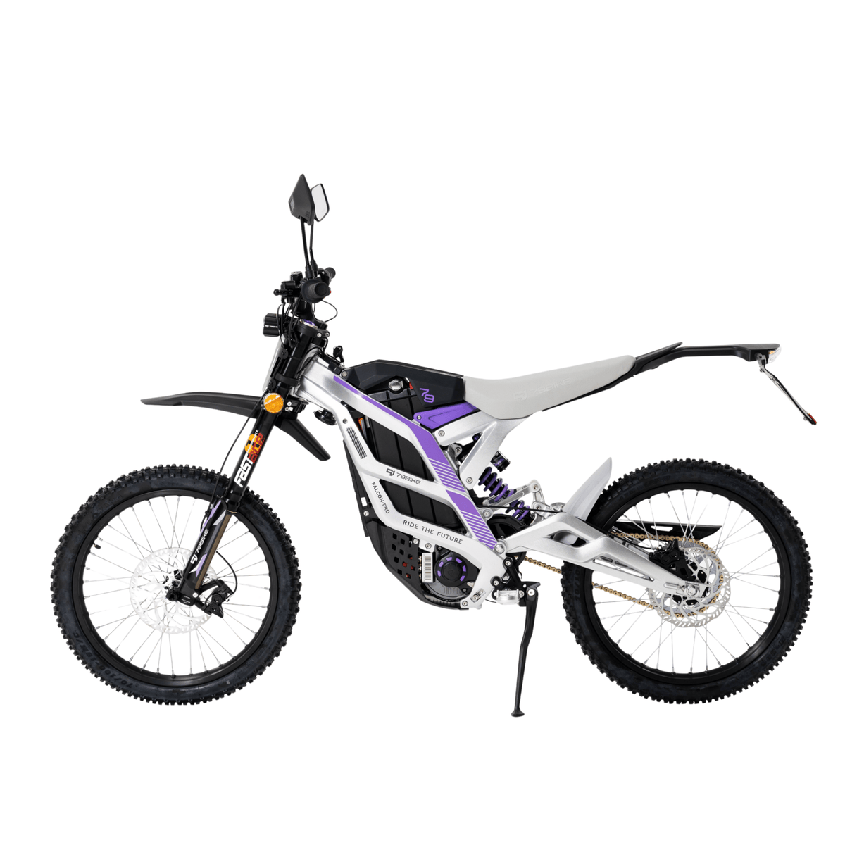 Moto cross eléctrica 79BIKE Falcon Pro RL vista de lado en color blanco