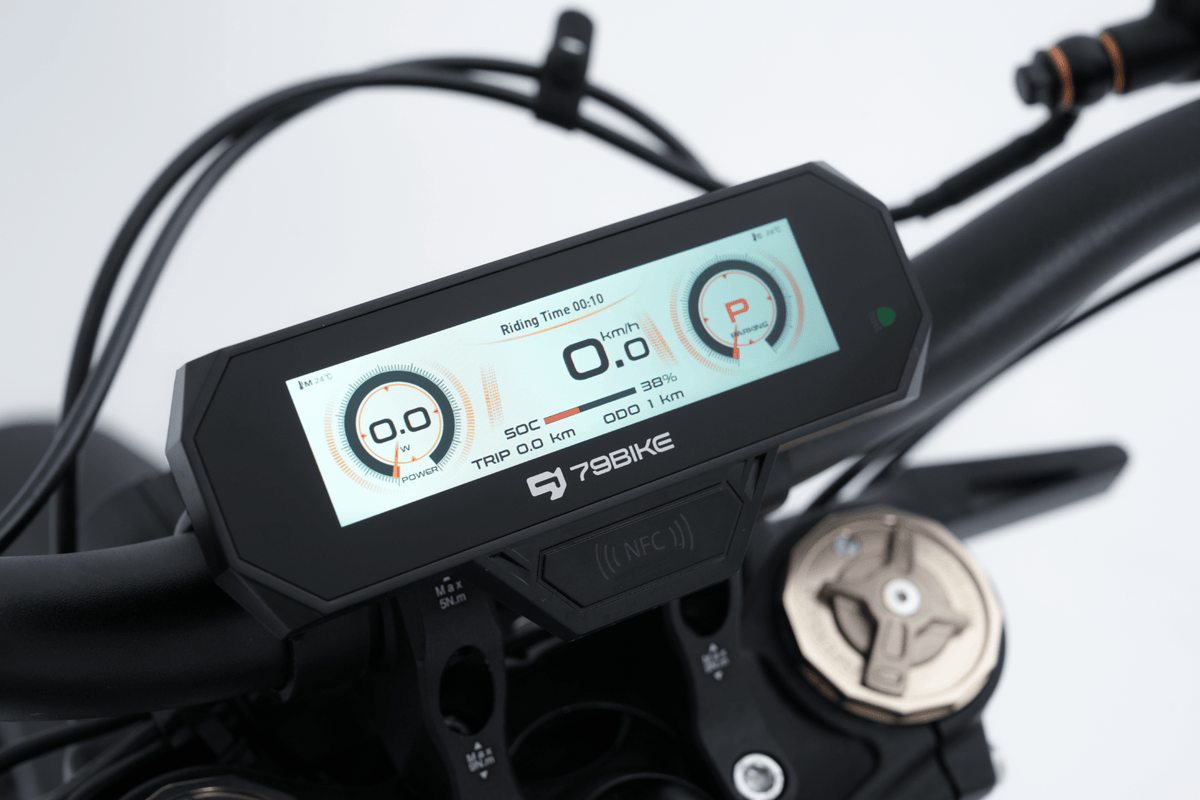 Primer plano de la pantalla de la 79BIKE Falcon Pro RL