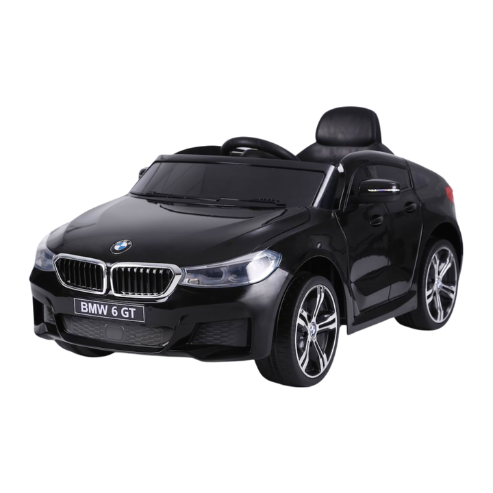 Coche eléctrico para niños BMW 6GT en vista frontal en ángulo en color negro