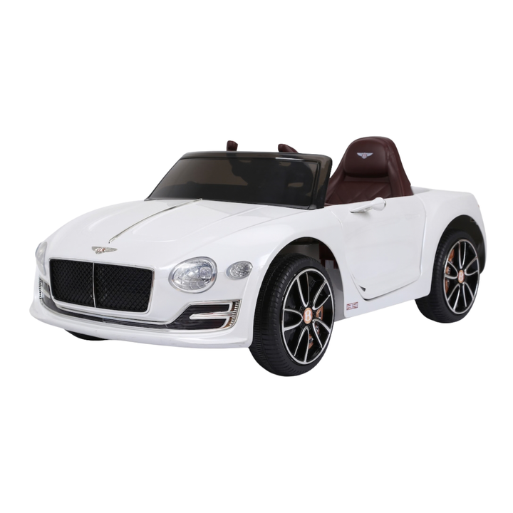 Coche eléctrico para niños Bentley EXP 12 en vista frontal en ángulo en color blanco