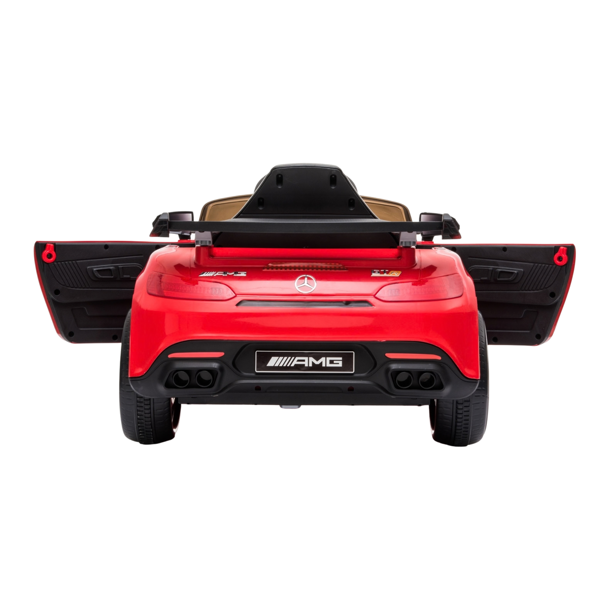 Coche eléctrico para niños Mercedes AMG GT con las puertas abiertas en color rojo