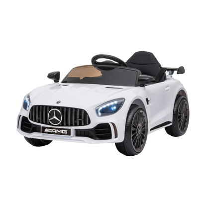Coche eléctrico para niños Mercedes AMG GT en vista frontal en ángulo en color blanco
