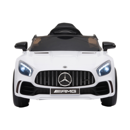 Coche eléctrico para niños Mercedes AMG GT visto de frente en color blanco