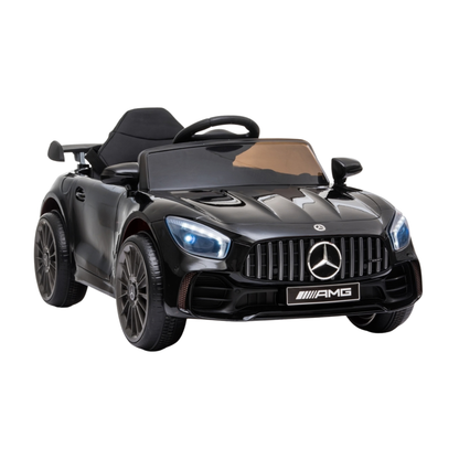 Coche eléctrico para niños Mercedes AMG GT en vista frontal en ángulo en color negro