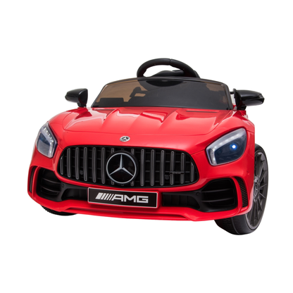 Coche eléctrico para niños Mercedes AMG GT visto de frente en color rojo