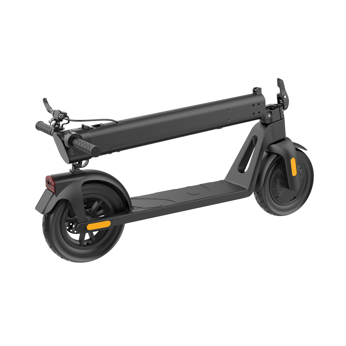 Patinete eléctrico HX D01 plegado, vista trasera en ángulo
