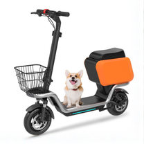 Patinete eléctrico HX S20 en vista frontal en ángulo con un perro