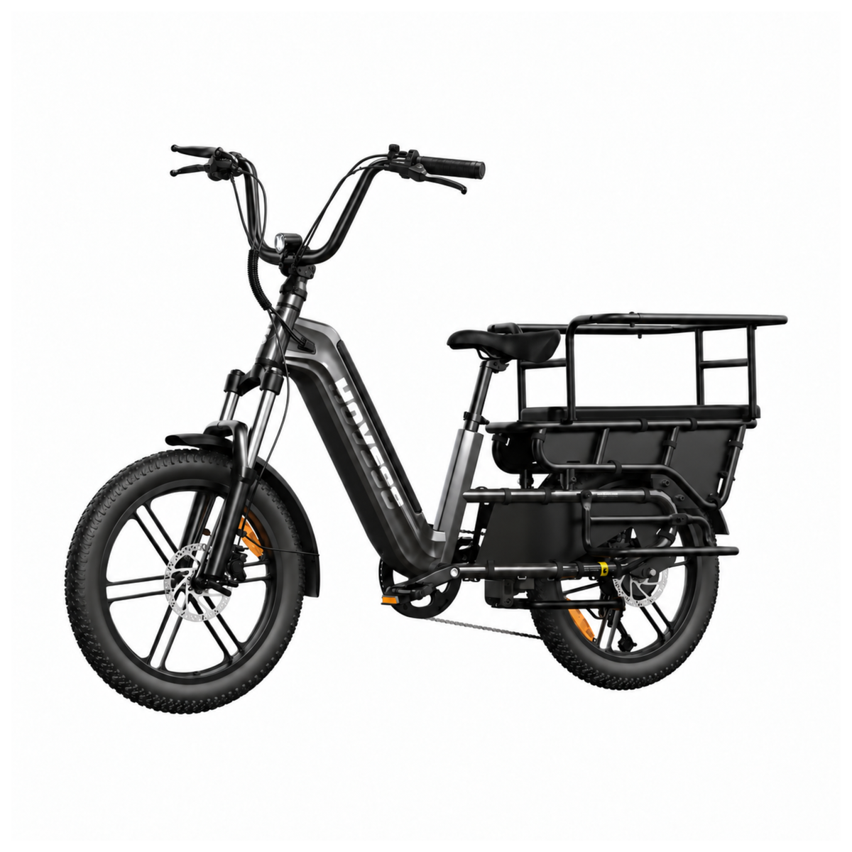Bicicleta eléctrica HOVSCO HovCart en vista frontal en ángulo en color negro