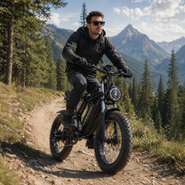 Piloto con la bicicleta eléctrica fat bike LOOKROAD L20 fuera de pista