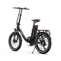 Bicicleta eléctrica plegable OneSport OT16-2 en vista frontal en ángulo en color negro