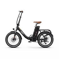 Bicicleta eléctrica plegable OneSport OT16-2 vista de lado en color negro