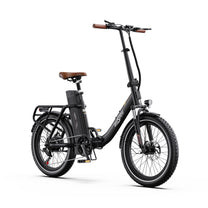 Bicicleta eléctrica plegable OneSport OT16-2 vista de frente en color negro