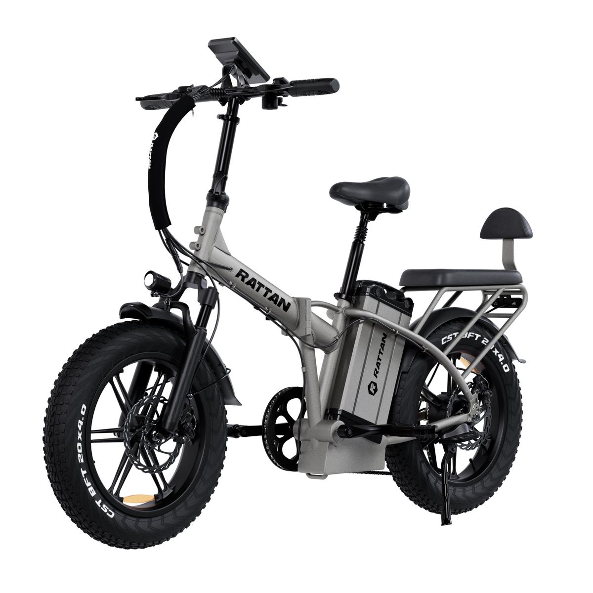 Bicicleta eléctrica plegable fat bike RATTAN LM Ultra en vista frontal en ángulo en color gris