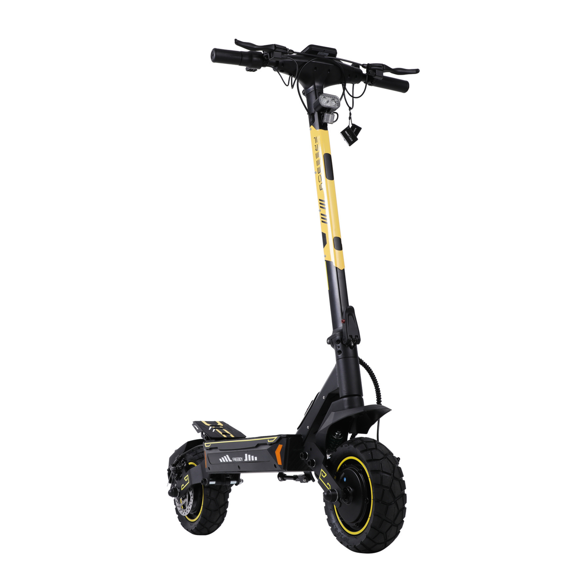 Wheely - H7 patinete eléctrico visto de frente con manillar, faro delantero y neumáticos gruesos