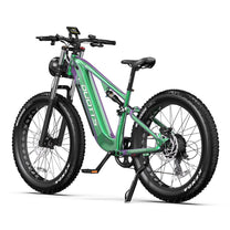 Bicicleta eléctrica fat bike Duotts E26 en vista frontal en ángulo en color verde
