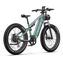 Bicicleta eléctrica fat bike Duotts E26 en vista frontal en ángulo en color verde