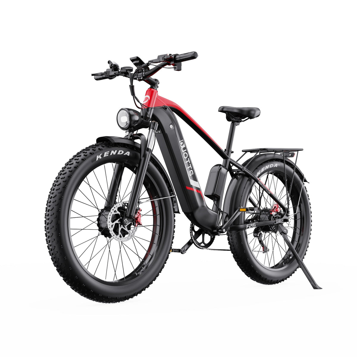 Bicicleta eléctrica fat bike Duotts F26 en vista frontal en ángulo en color rojo