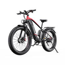 Bicicleta eléctrica fat bike Duotts F26 en vista frontal en ángulo en color rojo