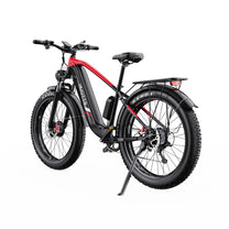 Bicicleta eléctrica fat bike Duotts F26 vista en ángulo desde atrás en color rojo