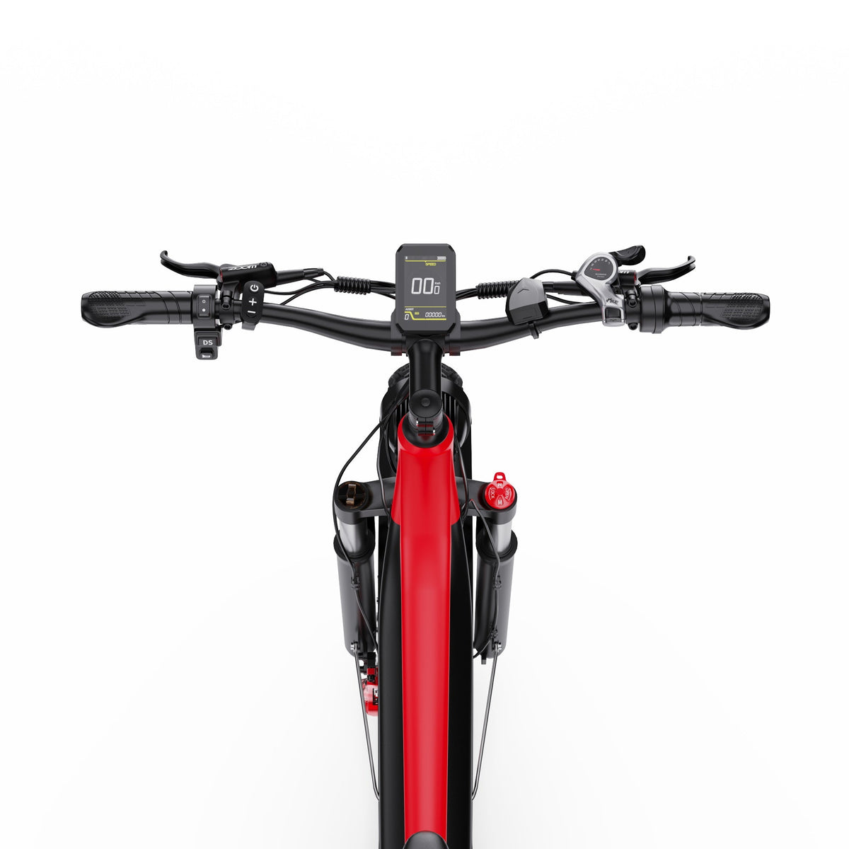 Bicicleta eléctrica fat bike Duotts F26 vista de frente en color rojo