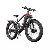 Bicicleta eléctrica fat bike Duotts F26 en vista frontal en ángulo en color rojo