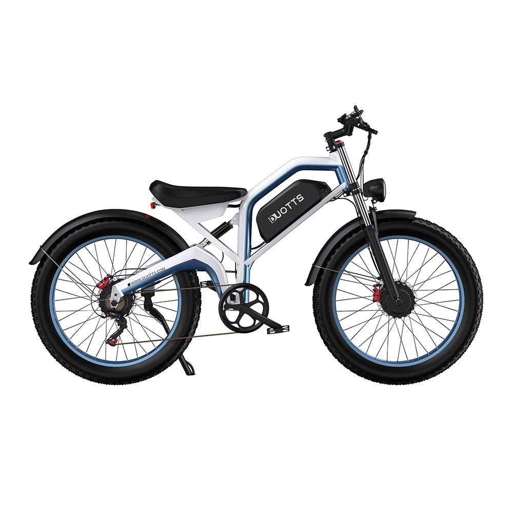 Bicicleta eléctrica fat bike Duotts N26 vista desde el lado opuesto en color gris