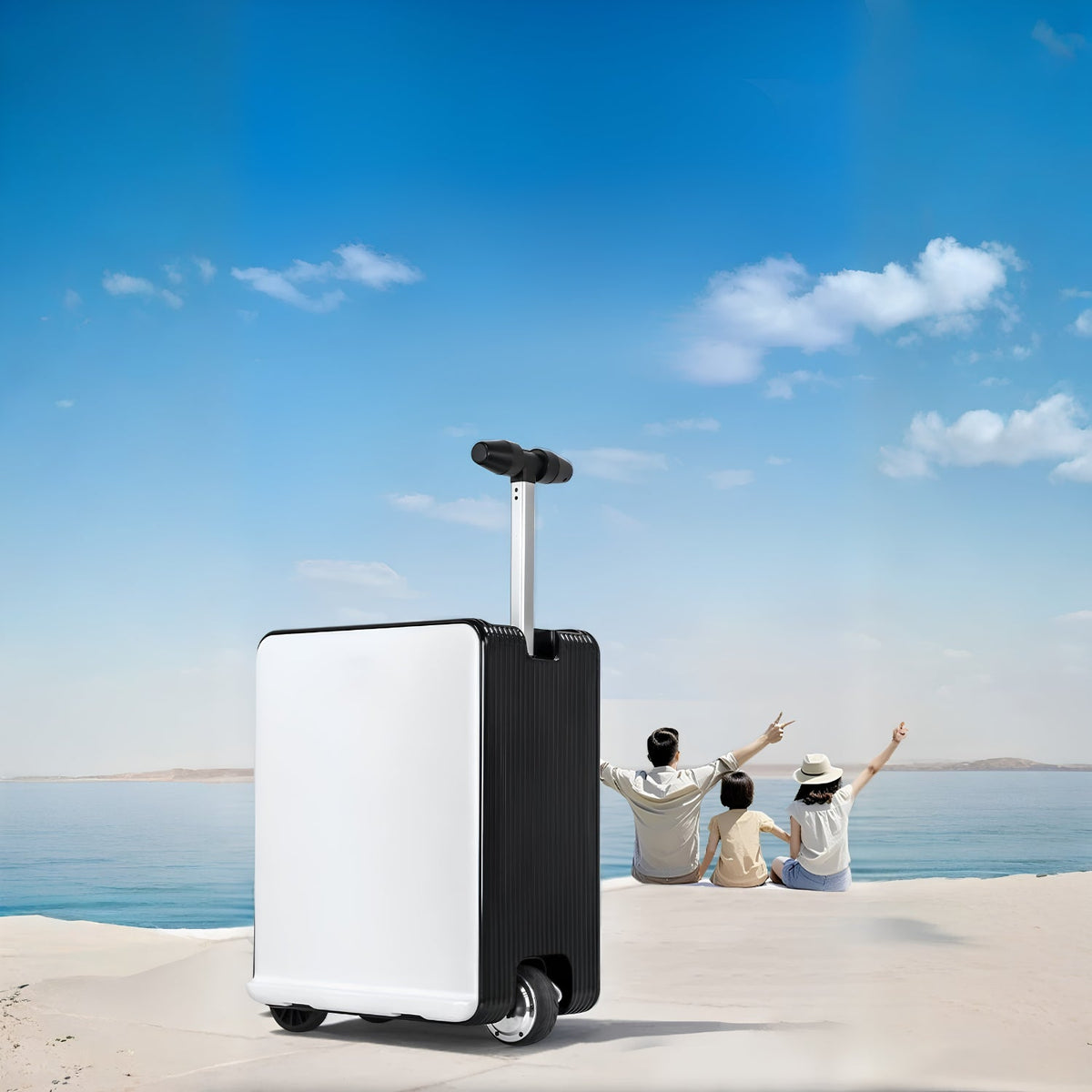 Maleta eléctrica montable Air Pro Edition en blanco en la playa