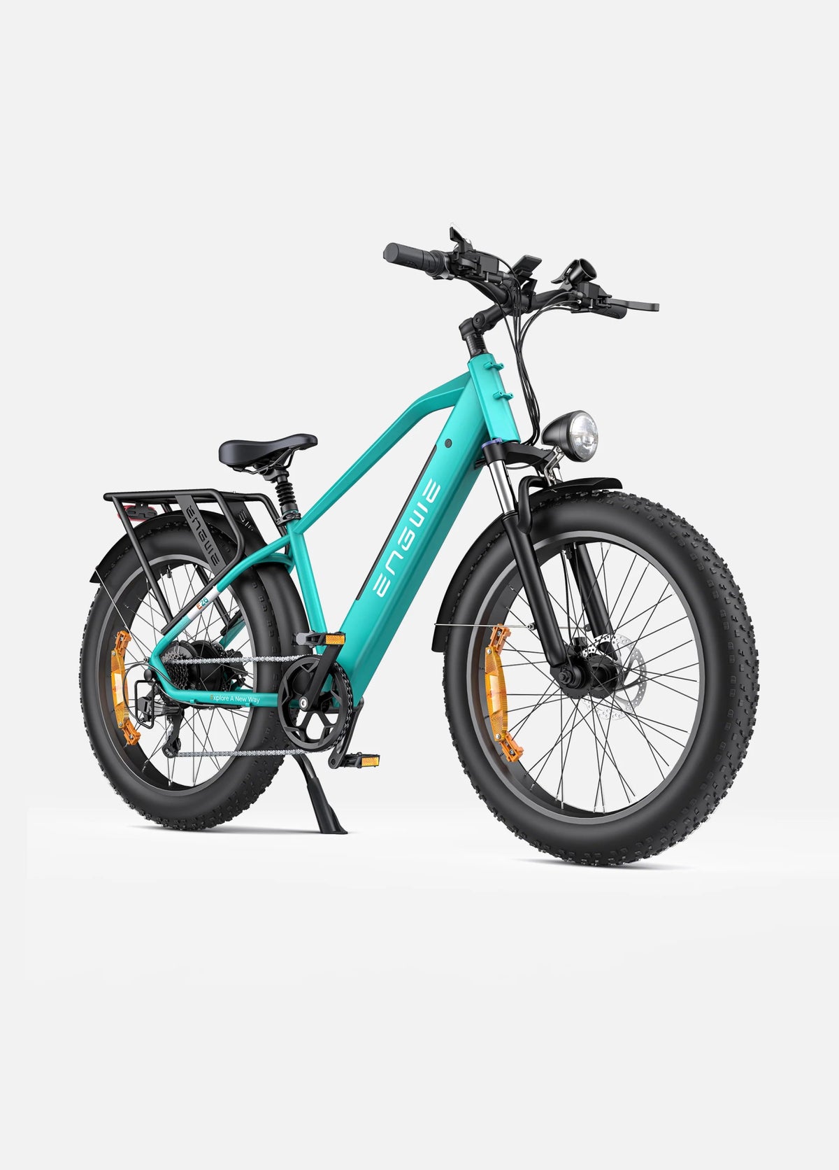 Bicicleta eléctrica fat bike ENGWE E26 en vista frontal en ángulo en color verde