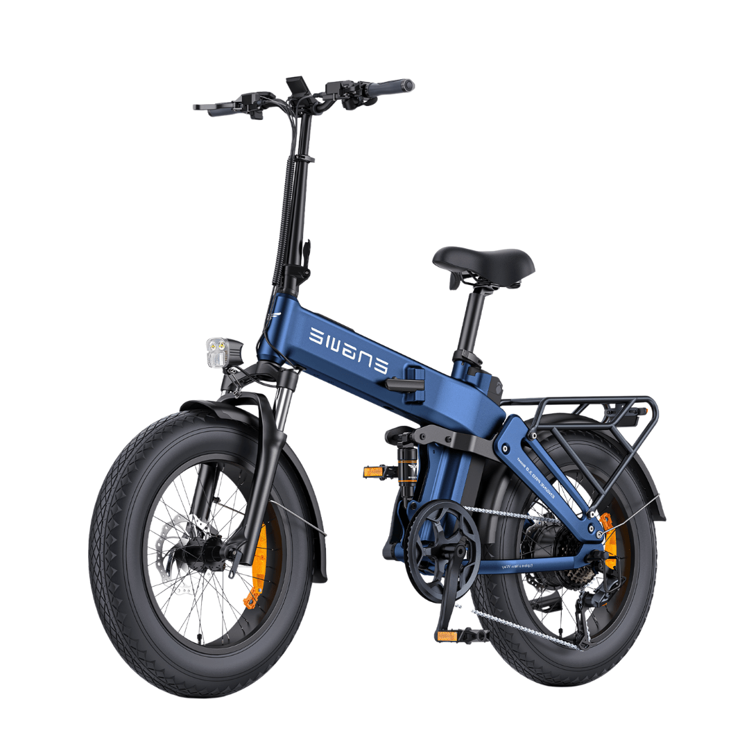 Bicicleta eléctrica plegable fat bike ENGWE ENGINE Pro 3.0 Boost en vista frontal en ángulo en color azul