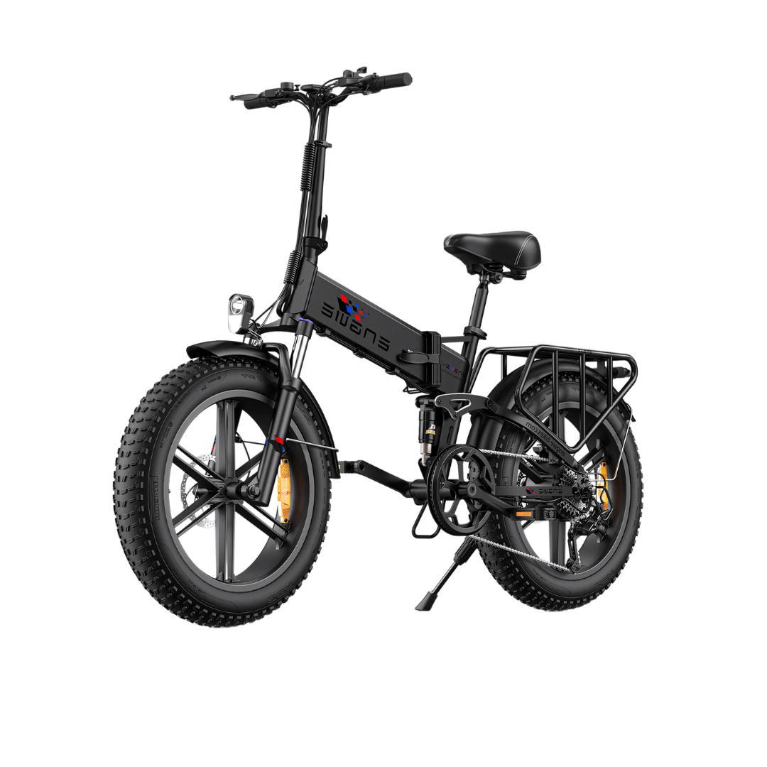 Bicicleta eléctrica plegable fat bike ENGWE ENGINE X en vista frontal en ángulo en color negro