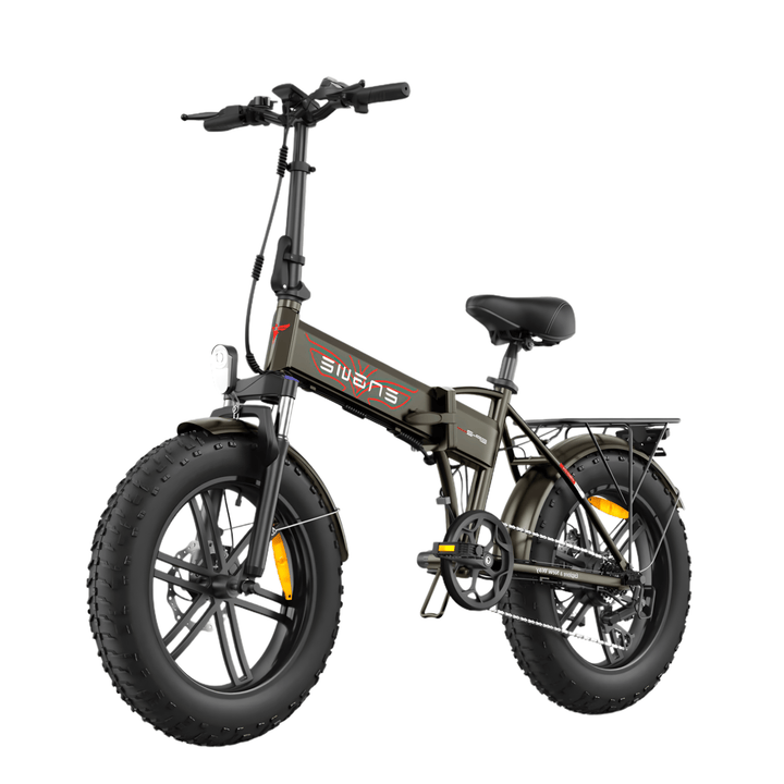 Bicicleta eléctrica plegable fat bike ENGWE EP-2 Boost en vista frontal en ángulo en color negro