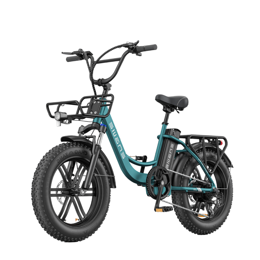 Bicicleta eléctrica plegable fat bike ENGWE L20 Boost en vista frontal en ángulo en color azul