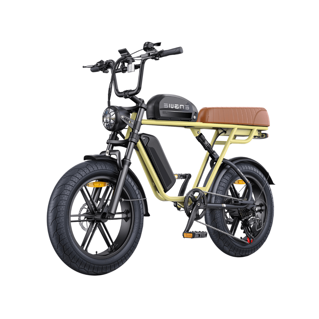 Bicicleta eléctrica fat bike ENGWE M1 en vista frontal en ángulo en color amarillo