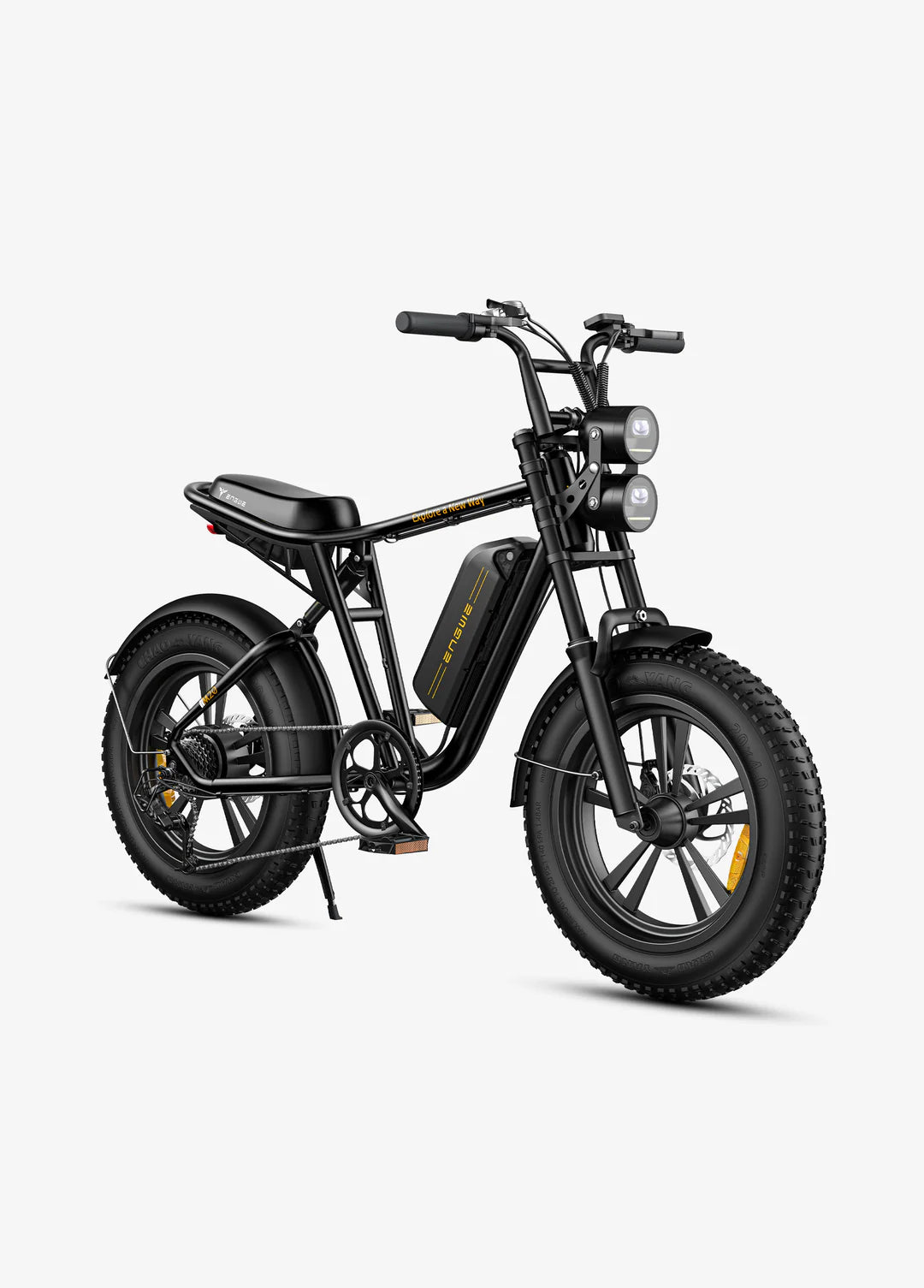 Bicicleta eléctrica fat bike ENGWE M20 en vista frontal en ángulo en color negro
