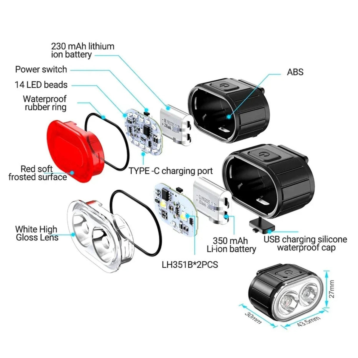 Información del producto: kit de luces delanteras y traseras para bicicleta